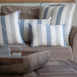 Harbour Stripe Xl Rectangular Cushion. Denim Blue, Soft Grey & Seafoam White Nautical Design. 23X15 - thumbnail 3