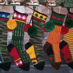 Hand Knit Christmas Stocking Green Camo White Sparkle Snowflakes Claret Red Gray By Santa's Works - thumbnail 4