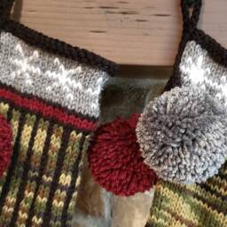 Hand Knit Christmas Stocking Green Camo White Sparkle Snowflakes Claret Red Gray By Santa's Works - thumbnail 3