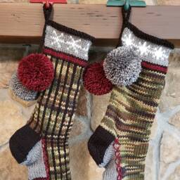 Hand Knit Christmas Stocking Green Camo White Sparkle Snowflakes Claret Red Gray By Santa's Works - thumbnail 2