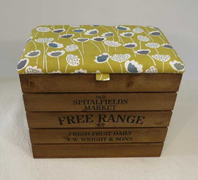 Large Rustic Wooden Storage Crate - Upholstered Fabric Lid Seat - image 1
