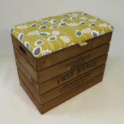 Large Rustic Wooden Storage Crate - Upholstered Fabric Lid Seat - thumbnail 2