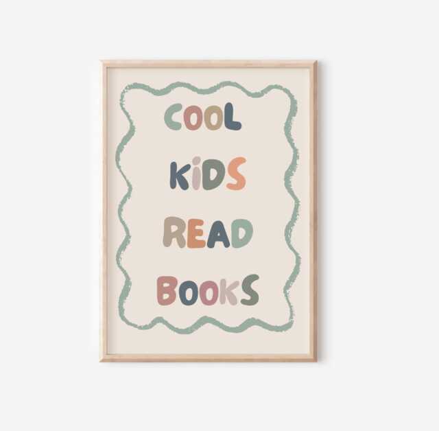 Cool Kids Read Books Neutral Wall Print For Childrens Bedroom, Nursery Or Playroom - image 1