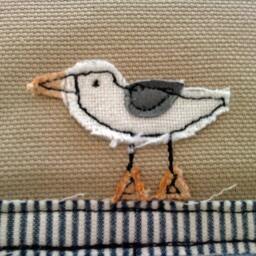 Fishing Boat Applique Linen Cushion Cover Handmade Nautical Pillow - thumbnail 2