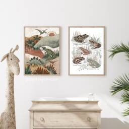 Dinosaur Explore Art Print - Warm Muted Kids Decor - Boho Kids - Dinosaur Poster Sustainably Source Paper & Plastic Free Packaging - thumbnail 3