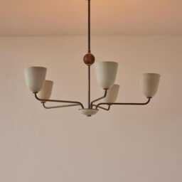 1950S Mid-Century Modern Brass Chandelier - Mid Century Elikei 5-Light Pendant Stilnovo Ceiling Fixture - thumbnail 3