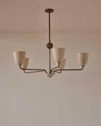 1950S Mid-Century Modern Brass Chandelier - Mid Century Elikei 5-Light Pendant Stilnovo Ceiling Fixture
