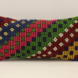 Vintage Turkish Kilim Pillow Cover, Wool Lumbar Cushion - 10x20 Inches - thumbnail 2