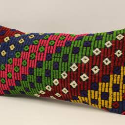 Vintage Turkish Kilim Pillow Cover, Wool Lumbar Cushion - 10x20 Inches - thumbnail 3