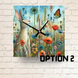 Rabbit Meadow Glass Wall Clock Nature-Inspired Home Decor, 4 Designs - thumbnail 2