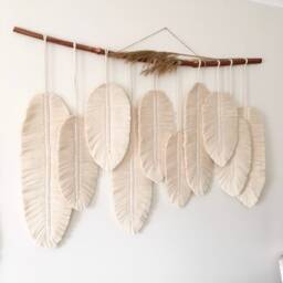 Large Macrame Feather Wall Hanging Boho Home Decor - thumbnail 2