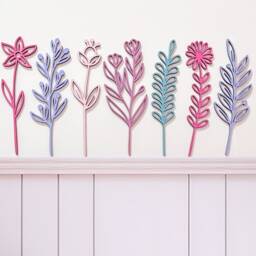 Wooden Flowers - Boho Nursery Flower Decor Wildflower Bedroom Theme Wall Decal Girls - thumbnail 2