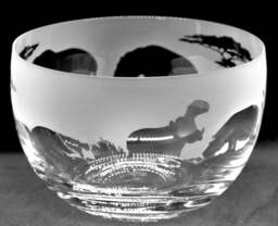 Hippo Bowl - Small Clear Crystal Glass Engraved Nut Or Nibble Dish, 9.5cm Diameter - thumbnail 1