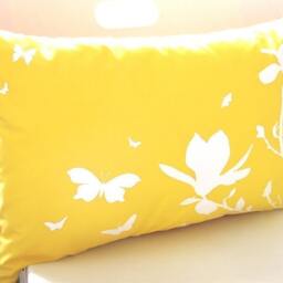 Yellow Magnolia & Butterfly Pillow Silkscreened Cotton Throw Pillow - thumbnail 3