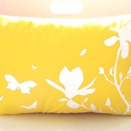 Yellow Magnolia & Butterfly Pillow Silkscreened Cotton Throw Pillow - thumbnail 2