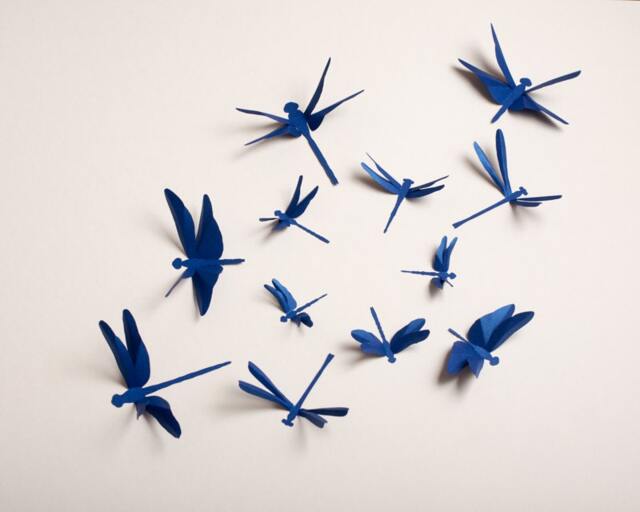 Dragonfly Wall Art Paper Dragonflies For Woodland Nursery, Party Decor in Cobalt Blue Metallic - image 1