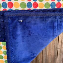 Handmade Modern Baby Minky Blanket Navy Blue, Yellow, Red, Green & Blue Polka Dot Retro - thumbnail 4
