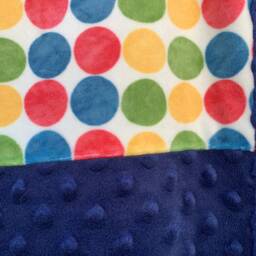 Handmade Modern Baby Minky Blanket Navy Blue, Yellow, Red, Green & Blue Polka Dot Retro - thumbnail 3