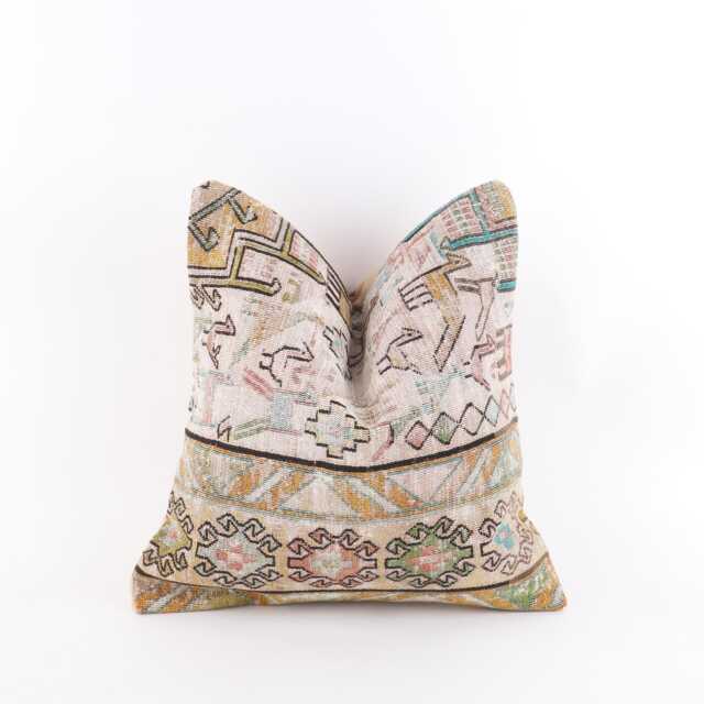 Vintage Turkish Kilim Pillow Cover Handwoven Wool Cushion, 16x16 - image 1