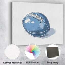 Blue American Football Sports Ball Illustration Canvas Wall Art Print Decor Picture Ready To Hang - thumbnail 2