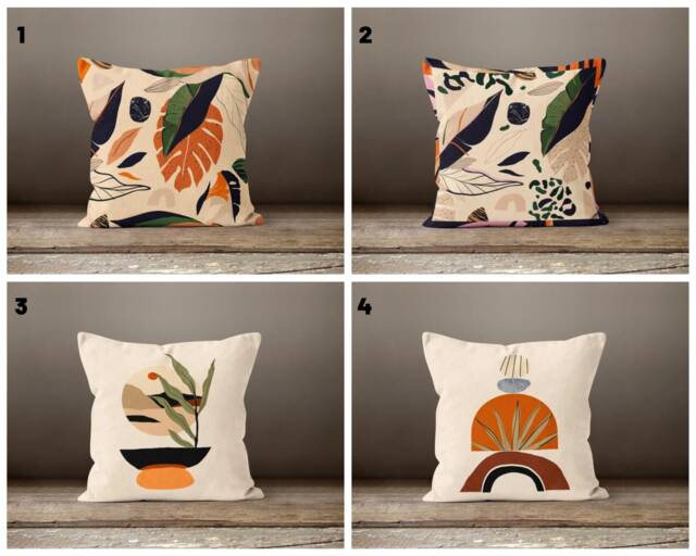 Abstract Cushion Cover With Green, Orange Colours/Abstract Sofa Cover/Leaves Case/Decorative Case Throw Pillow/Gift For Her - image 1
