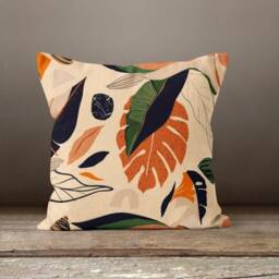 Abstract Cushion Cover With Green, Orange Colours/Abstract Sofa Cover/Leaves Case/Decorative Case Throw Pillow/Gift For Her - thumbnail 2