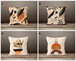 Abstract Cushion Cover With Green, Orange Colours/Abstract Sofa Cover/Leaves Case/Decorative Case Throw Pillow/Gift For Her - thumbnail 1