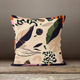Abstract Cushion Cover With Green, Orange Colours/Abstract Sofa Cover/Leaves Case/Decorative Case Throw Pillow/Gift For Her - thumbnail 3