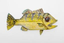 Hand-Carved Yellow Fish Wall Art - Reclaimed Wood Sculpture, Coastal Statement Piece- Free Shipping Customs Included