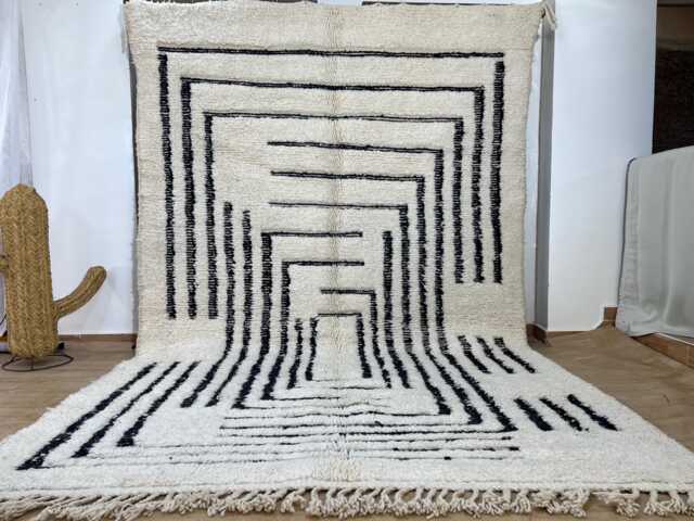 Moroccan Rug 6.5x10 Ft - Wool Handmade Striped Beni Ourain Bohemian Decor Handmade Berber Rug- Rugs For Living Room - image 1