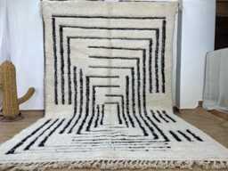 Moroccan Rug 6.5x10 Ft - Wool Handmade Striped Beni Ourain Bohemian Decor Handmade Berber Rug- Rugs For Living Room - thumbnail 1
