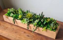 Faux Succulent Planter Artificial Foliage Wooden Centrepiece, Natural Modern Home Decor