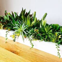 Faux Succulent Planter Artificial Foliage Wooden Centrepiece, Natural Modern Home Decor - thumbnail 2