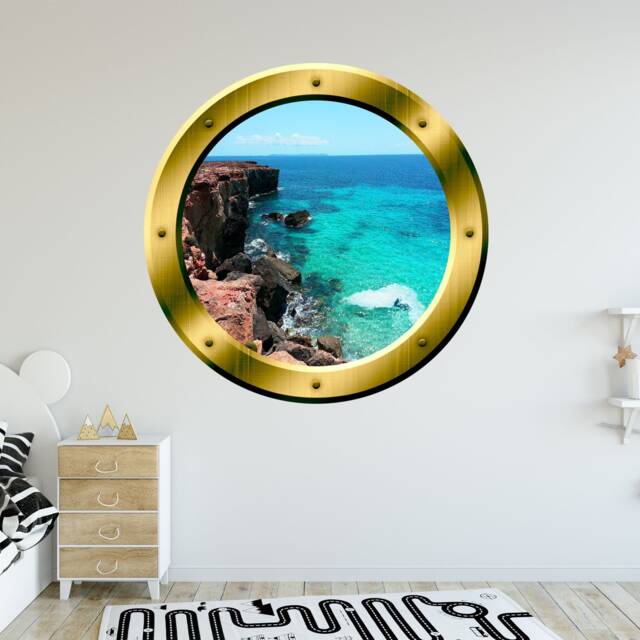 Ocean Side Cliff View Window Porthole Vinyl Decal Wall Art - Vwaq Gp10 - image 1