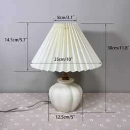 Handmade Cream Pleated Table Lamp Ivory Ceramic Bedside Light - thumbnail 3