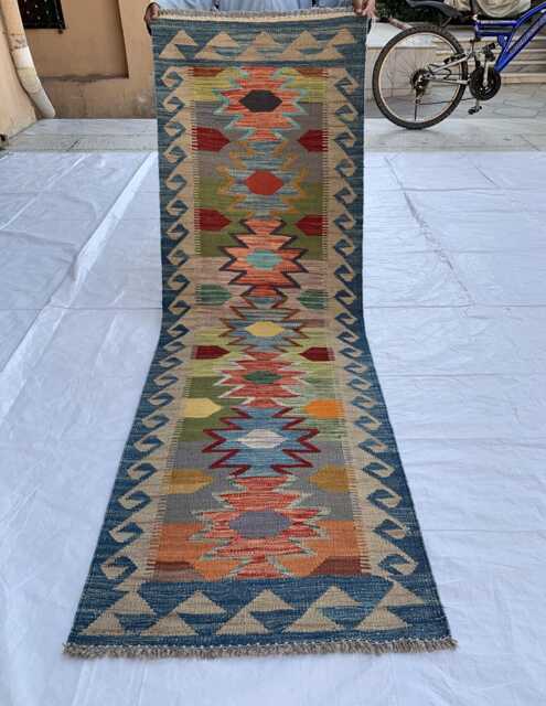 Handmade Afghan Kilim Runner Turkmen Wool Rug, Vegetable Dye - 197x65 cm - image 1