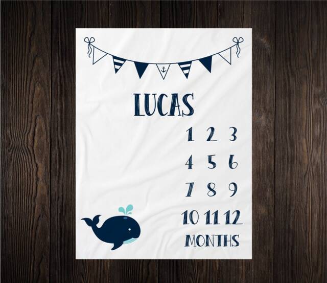 Nautical Boy Milestone Blanket Month Baby Growth Tracker Soft Fleece Shower Newborn Gift Watch Me Grow - image 1
