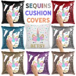 Personalised Name Pillow Covers Custom Cushion Cover - Sequins Pilloe -Unicorn Sequin Cover Magic Reveal, Any Name