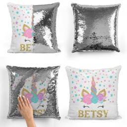 Personalised Name Pillow Covers Custom Cushion Cover - Sequins Pilloe -Unicorn Sequin Cover Magic Reveal, Any Name - thumbnail 4