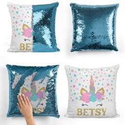 Personalised Name Pillow Covers Custom Cushion Cover - Sequins Pilloe -Unicorn Sequin Cover Magic Reveal, Any Name - thumbnail 3