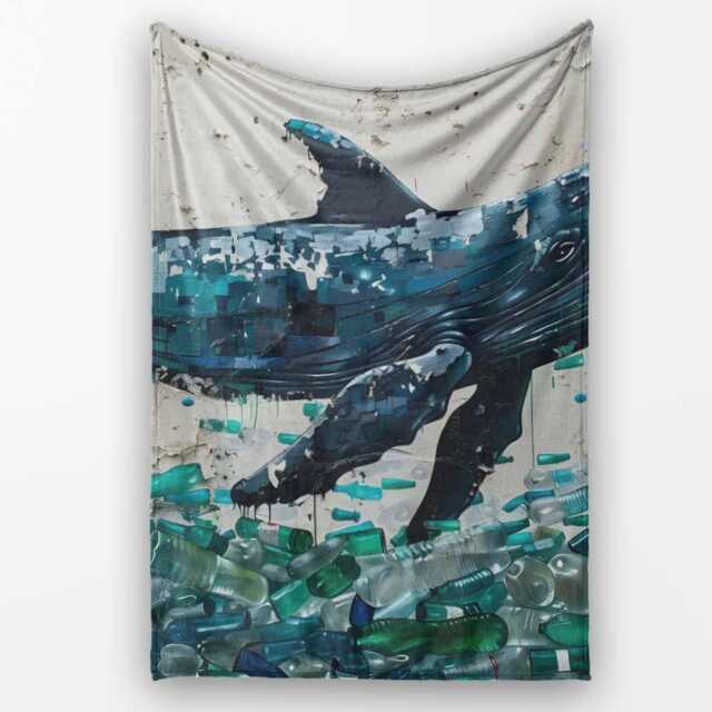 Blue Whale & Plastic Pollution Ocean Street Art, All Season Comfort, Comfortable Everyday Use - Super Soft Fleece Blanket Bed Sofa Throw - image 1