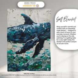 Blue Whale & Plastic Pollution Ocean Street Art, All Season Comfort, Comfortable Everyday Use - Super Soft Fleece Blanket Bed Sofa Throw - thumbnail 3