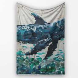 Blue Whale & Plastic Pollution Ocean Street Art, All Season Comfort, Comfortable Everyday Use - Super Soft Fleece Blanket Bed Sofa Throw - thumbnail 1