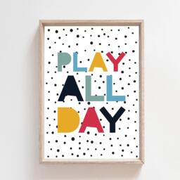 Play All Day Print, Boys Nursery Prints, Monochrome Playroom Bedroom Decor, Monchrome Wall Art - thumbnail 2