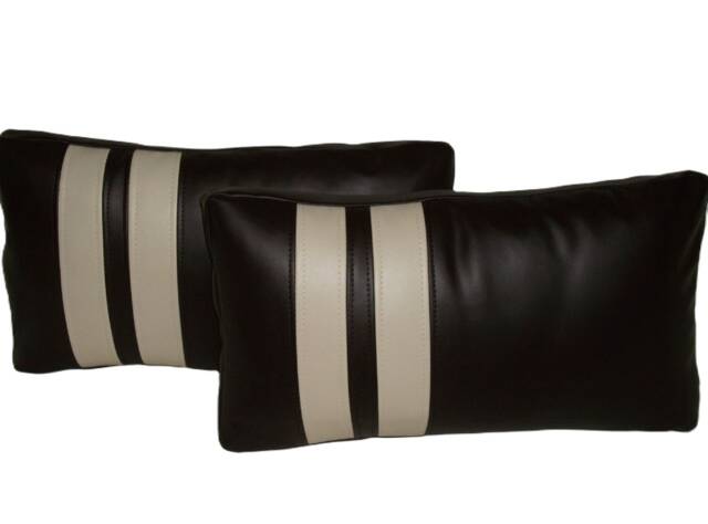 "2 Black & Cream Faux Leather Cushion Pillows 21"" X 12" - image 1