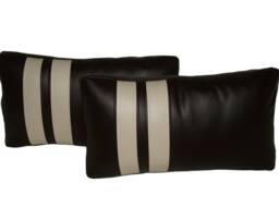 "2 Black & Cream Faux Leather Cushion Pillows 21"" X 12" - thumbnail 1