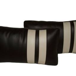 "2 Black & Cream Faux Leather Cushion Pillows 21"" X 12" - thumbnail 2