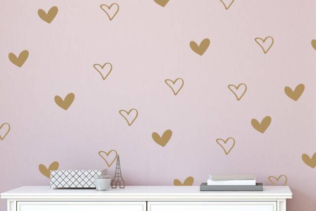 Heart Wall Decals - Hand Drawn Heart Vinyl Decals Nursery - Stickers - Wallpaper - Gold Hearts - image 1