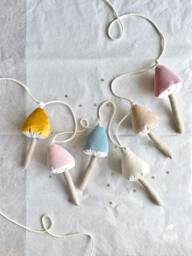 Velvet Mushroom Garland - Woodland Wall Hanging Decor, Colourful Magic Forest Bunting