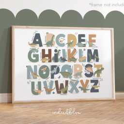 Dinosaur Alphabet Print Horizontal, Poster, Educational Playroom Prints, Neutral Kids Bedroom Wall Art - thumbnail 2